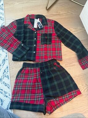 Ralph Lauren women’s  Plaid Two-Piece Pajama Set in Red and Green